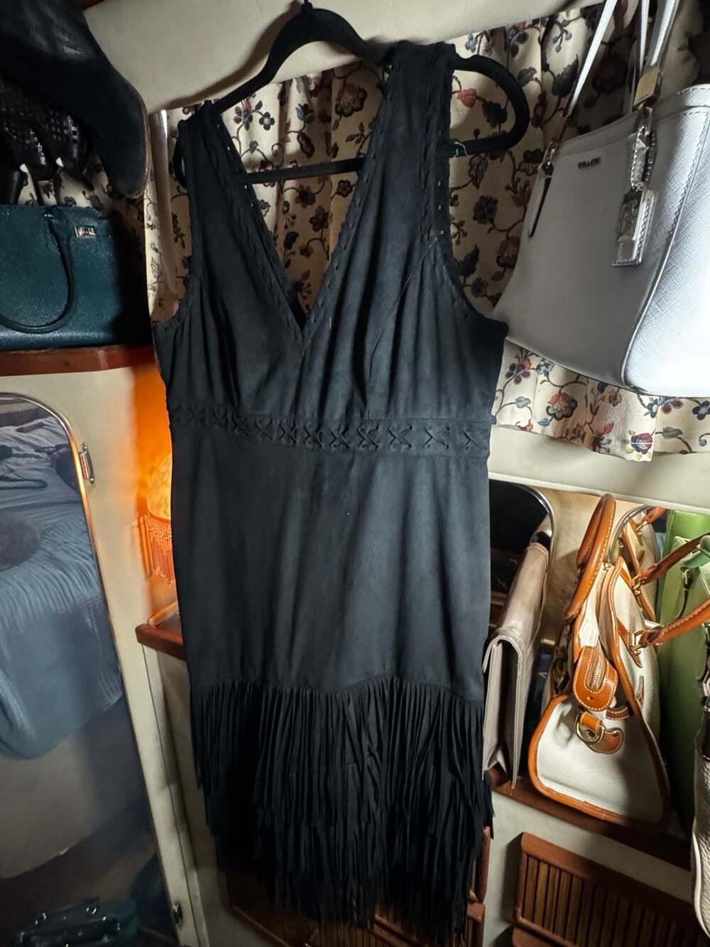 Idyllwind Faux Suede Fringe Dress Size XL Black Sleeveless